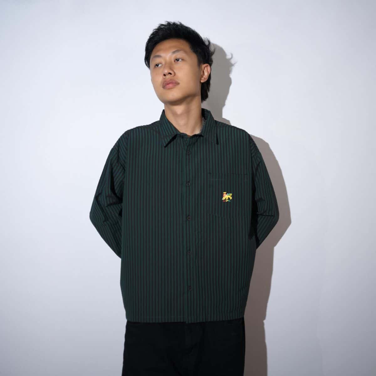 Long Shirt Fedora Striped Dark Green Thanksinsomnia - Gambar 4