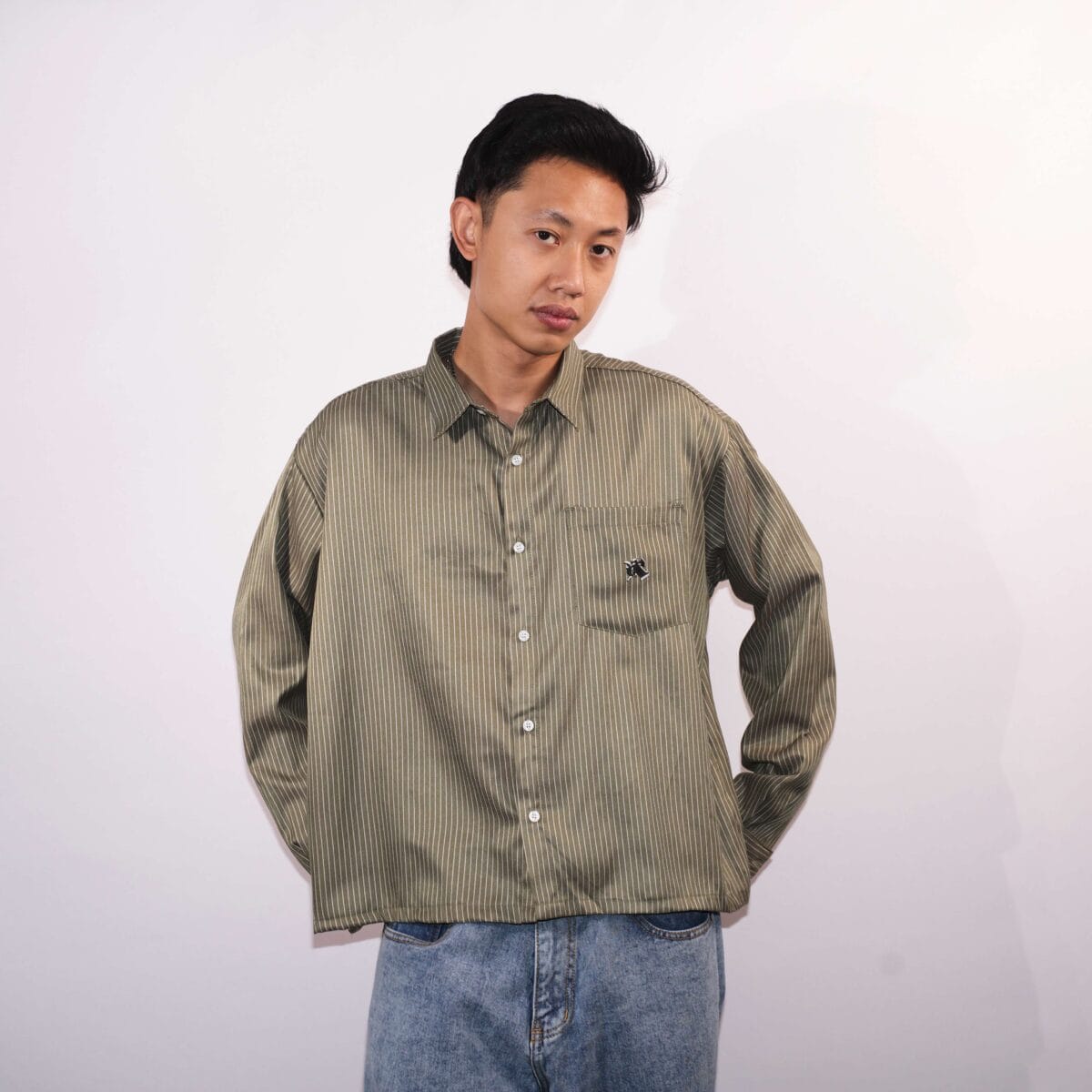 04 - Long Shirt Richele Striped Green Thanksinsomnia - Gambar 4