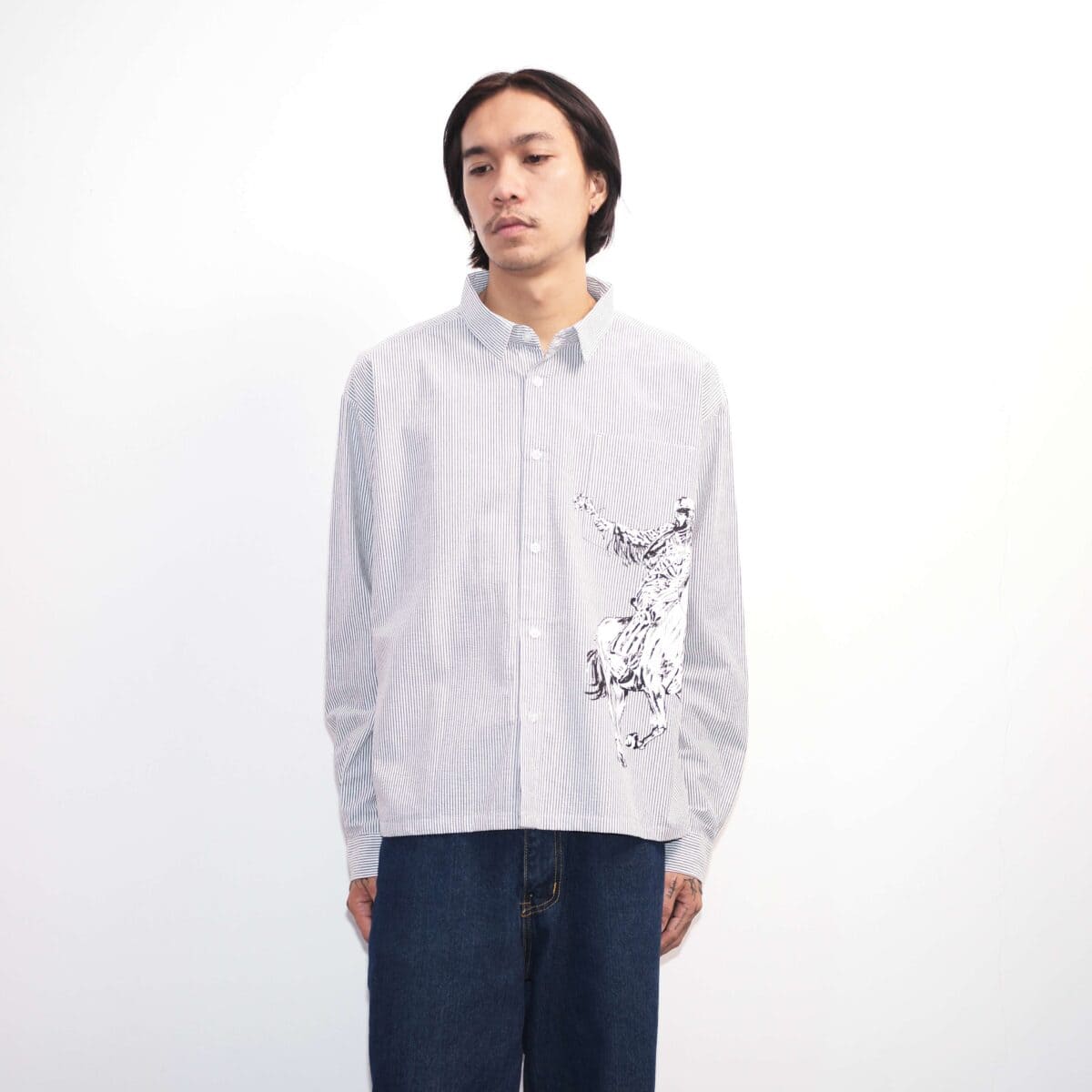 Long Shirt Ervine Striped White Thanksinsomnia - Gambar 4